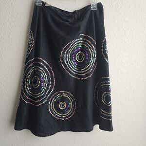 Elegant Black A-Line Skirt with Vibrant Sequin Circles